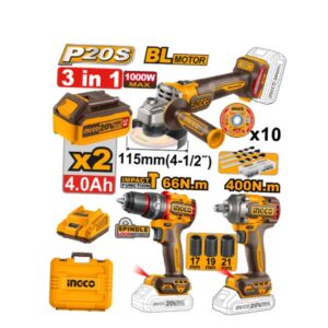 پک ابزار شارژی 3 عددی 20 ولت اینکو مدل COSLI241291