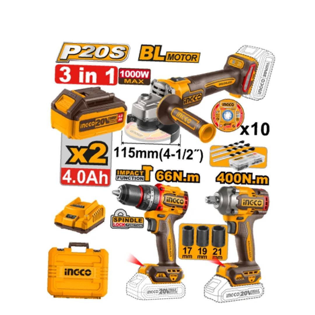 پک ابزار شارژی 3 عددی 20 ولت اینکو مدل COSLI241291